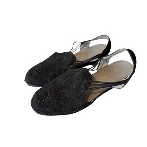 David Tate Zena Womens Black Suede Laser Cut Espadrille Sandals Size 9.5 WW